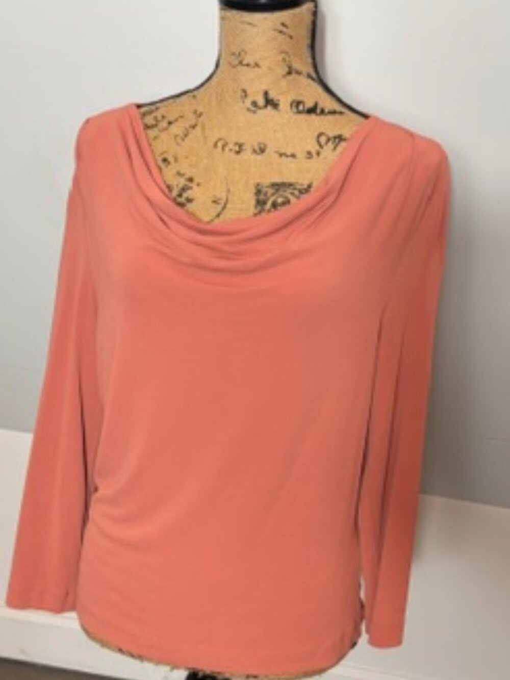 CORAL DRAPED NECK ULTRA FEMININE BLOUSE